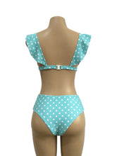 Load image into Gallery viewer, Lake Green and White Polka  Dot Print Ruffle Two-pieces  Vintage Swimwear
