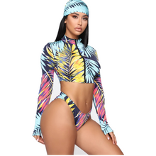 Load image into Gallery viewer, Sun Bunny Swim | Women&#39;s 3 Piece Bikini Set multicolored tropical print
