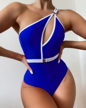 Load image into Gallery viewer, One Piece One Shoulder Blue Swimsuit
