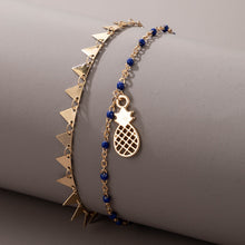 Load image into Gallery viewer, Bohemian Blue Beads  &amp; Pineapple Beach Style Anklet - Double Layered
