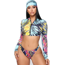 Load image into Gallery viewer, Sun Bunny Swim | Women&#39;s 3 Piece Bikini Set multicolored tropical print
